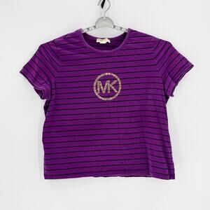 Michael Kors purple black gold studded logo cotton jersey T-shirt size 3X